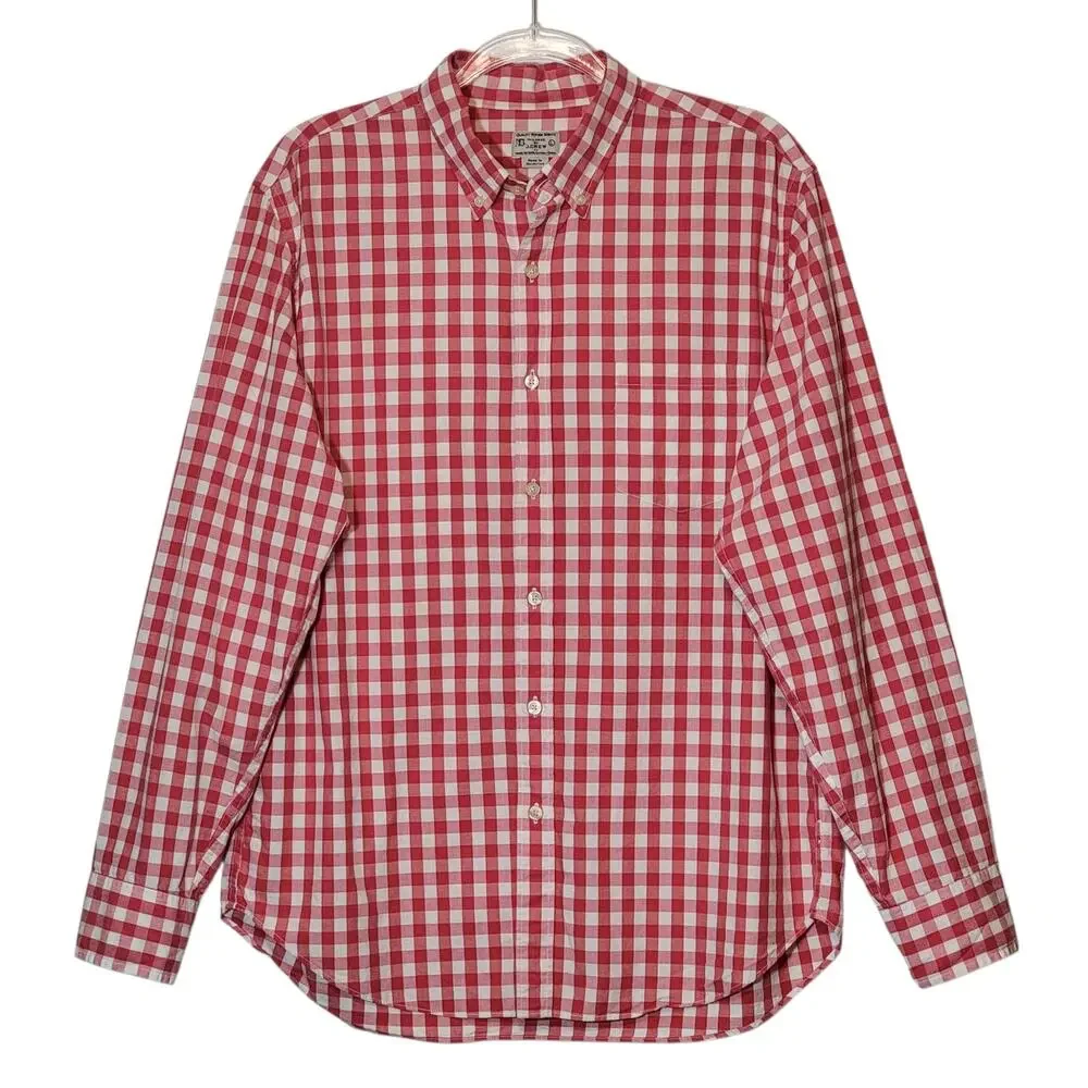 J.Crew Red White Check Cotton Button Front Long Sleeve Shirt L Preppy Casual